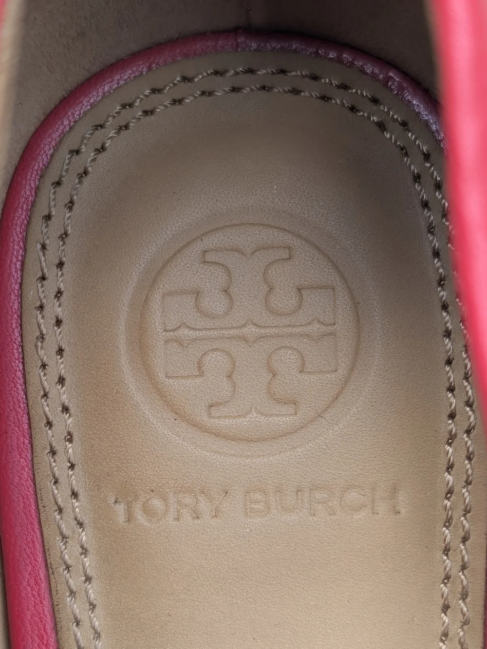 Tory Burch Red Leather Logo Round-Toe Ballet Flats